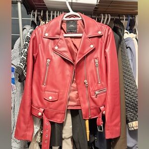 Zara Red Leather Moto Jacket